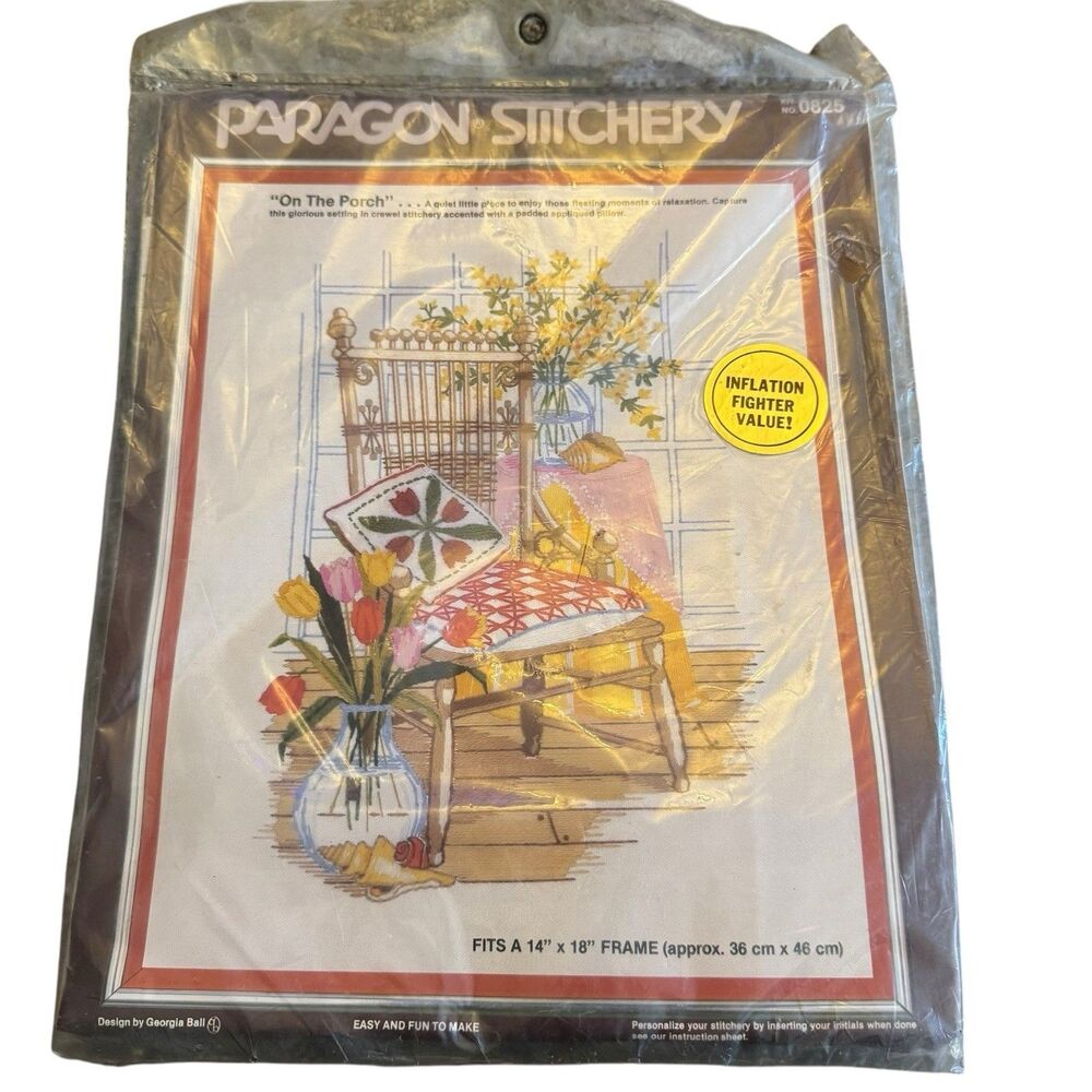 Paragon Stitchery Crewel “On the Porch” #0825 ‎ NEW UNOPENED Needlepoint 1981